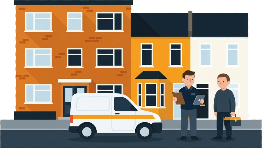 DecorFM engineers attending a block of flats and a house